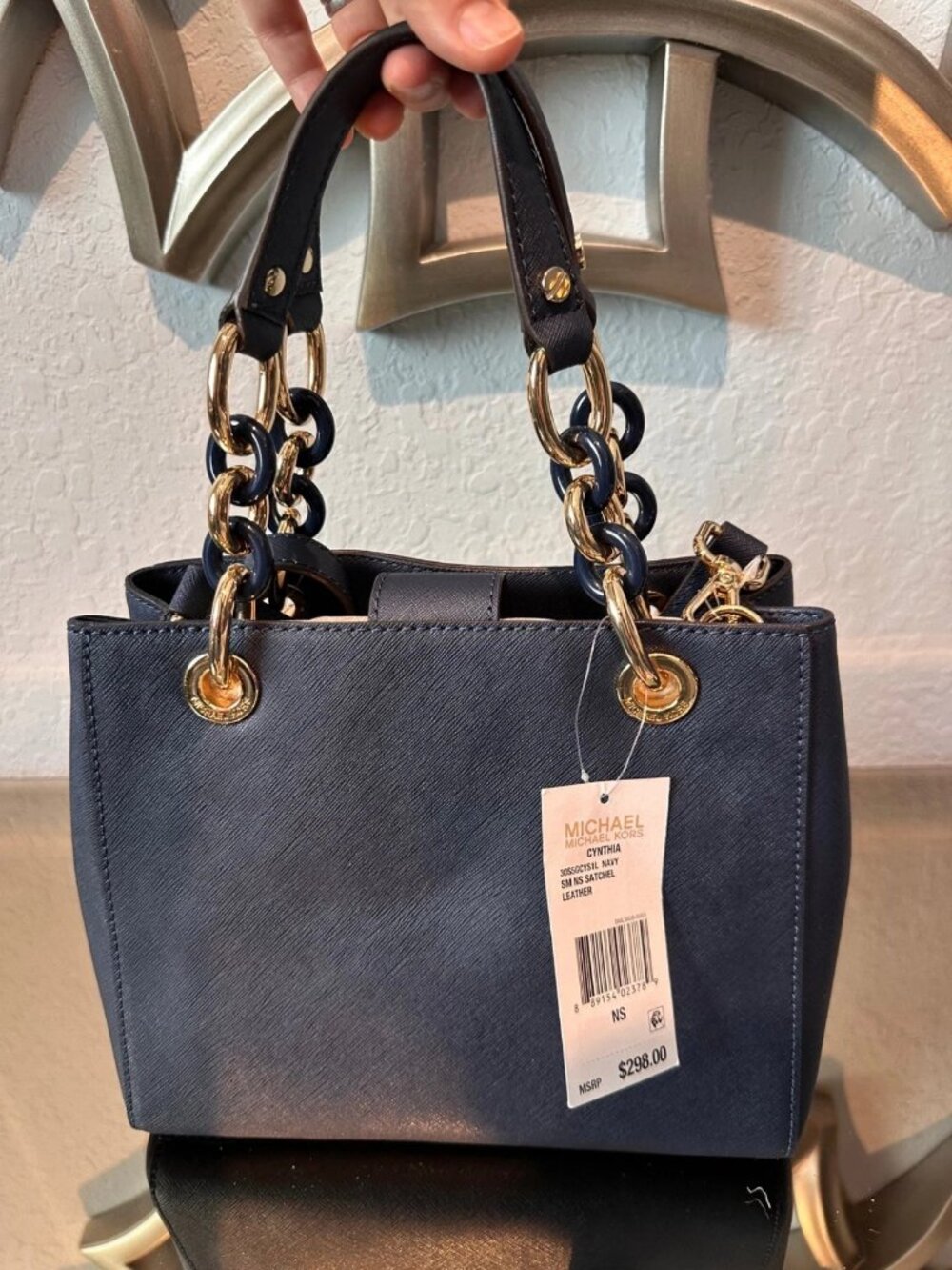 MICHAEL KORS Cynthia Small Satchel Navy Saffiano Crossbody NWT